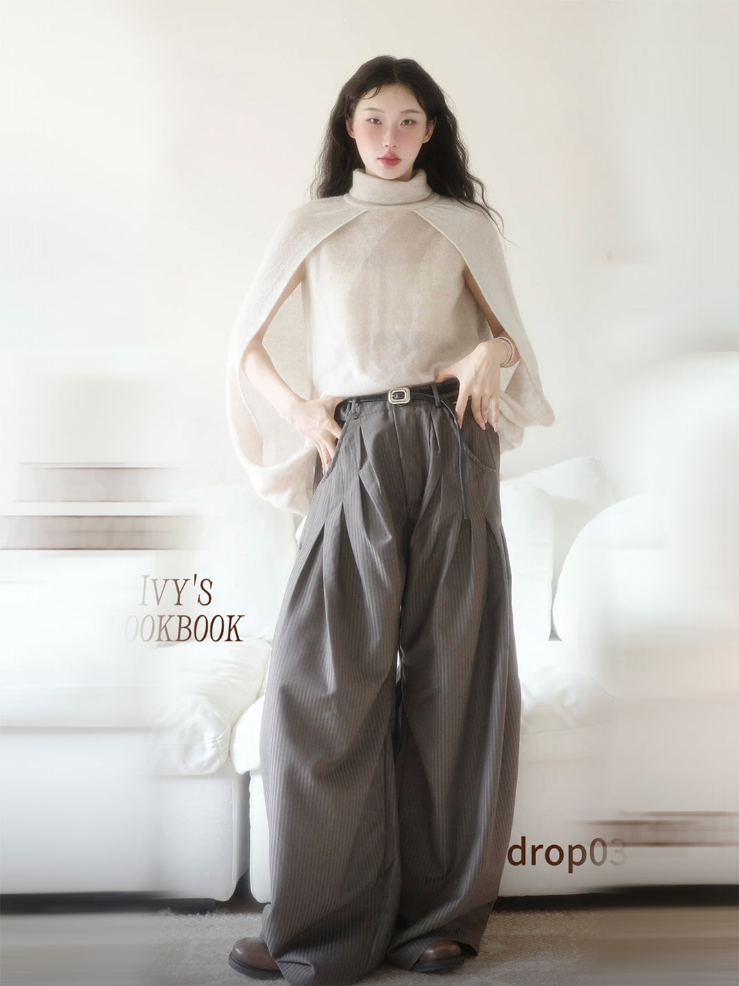 Pinstripe Scarf-Panel Wide-Leg Trousers - View 3