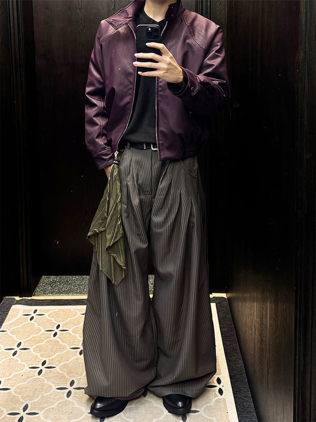 Pinstripe Scarf-Panel Wide-Leg Trousers - View 4
