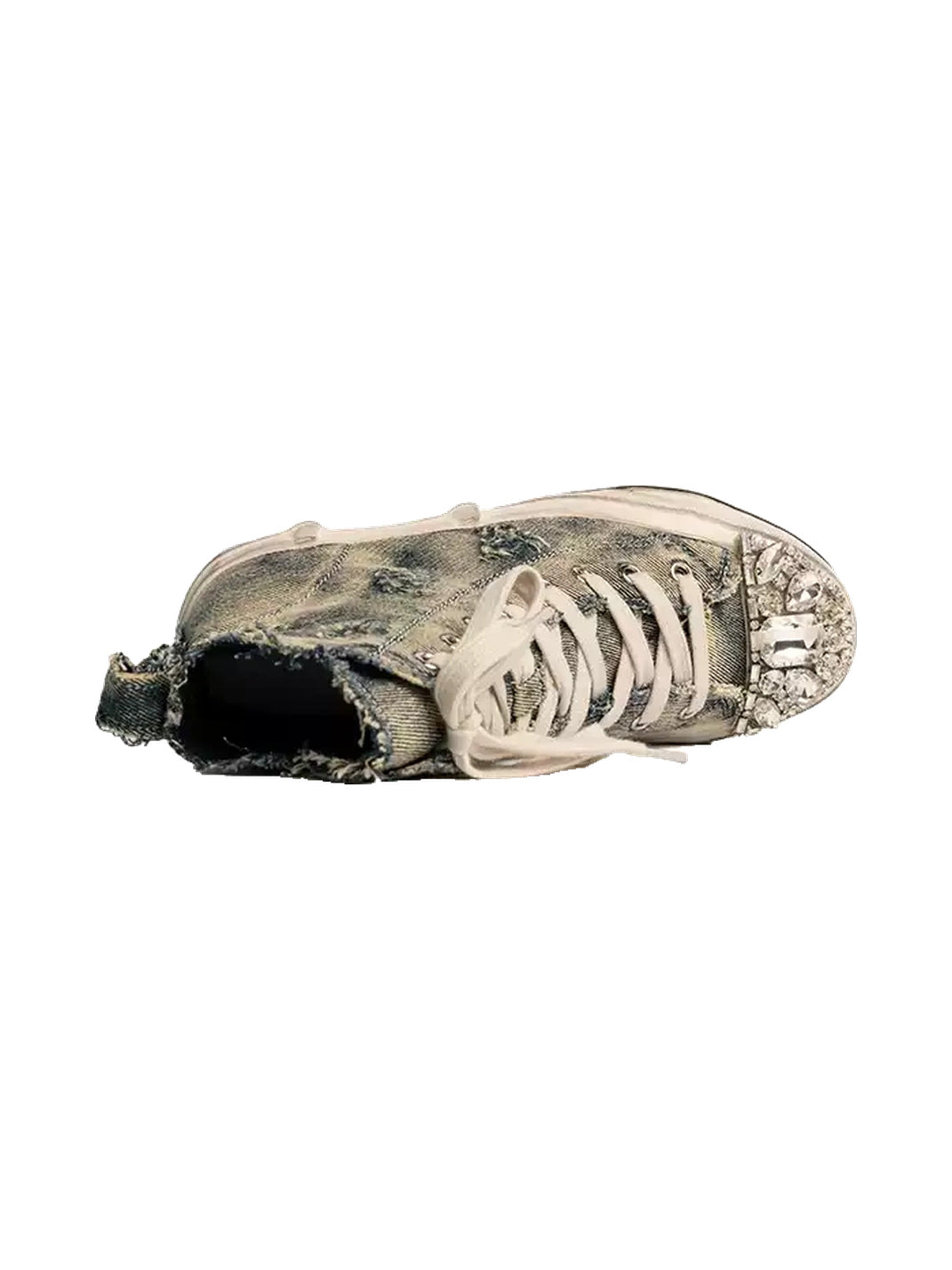 Rhinestone Distressed Denim High-Top Sneakers - view 4