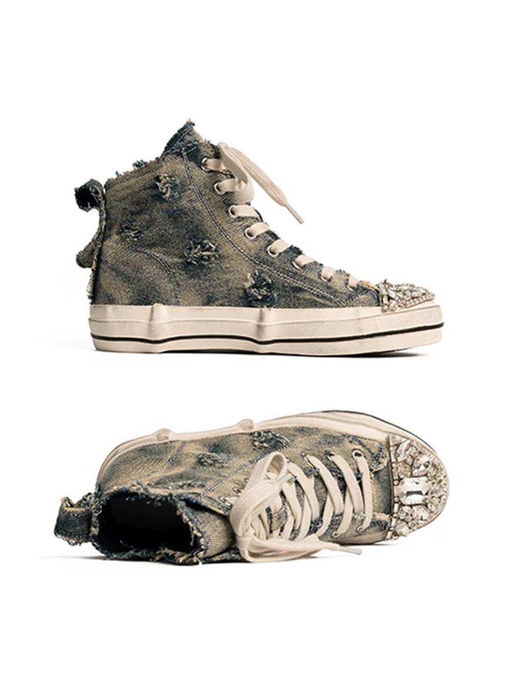 Rhinestone Distressed Denim High-Top Sneakers - view 6