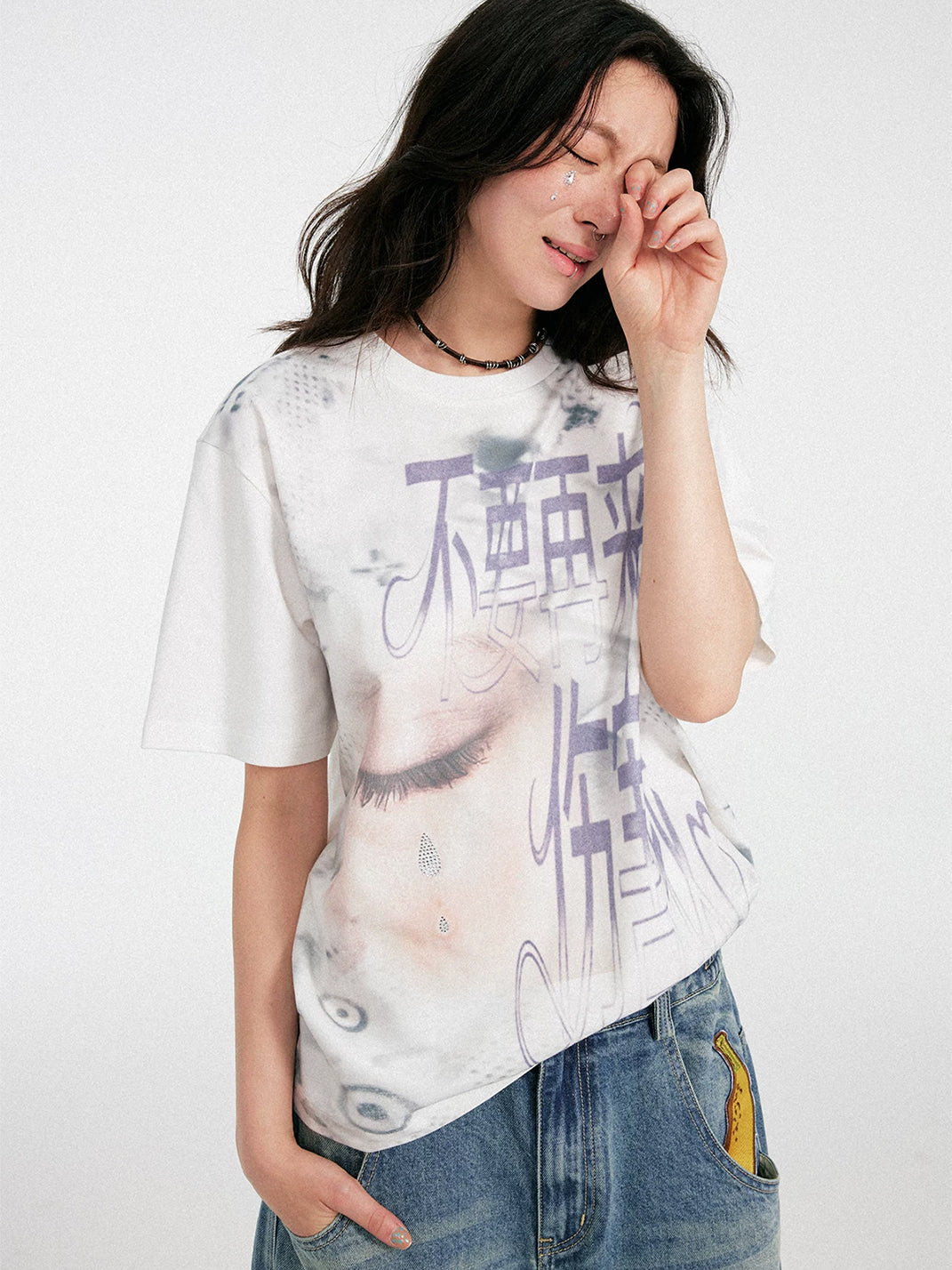 Rhinestone Tears Graphic Cotton-Blend Tee — product view 3