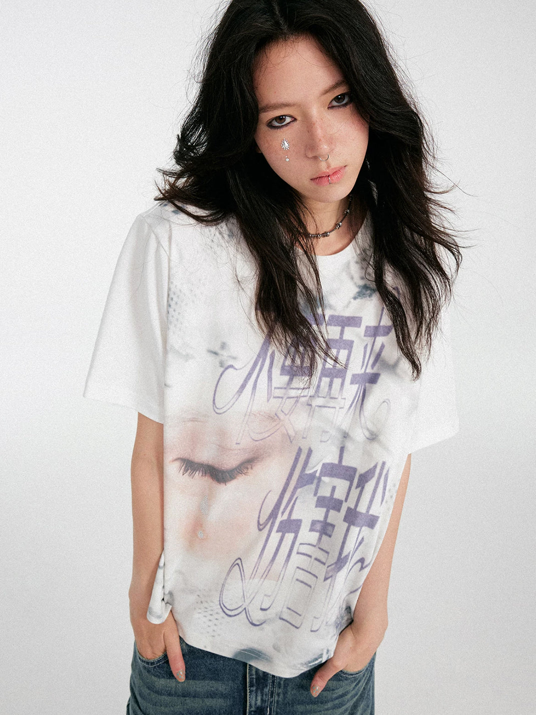 Rhinestone Tears Graphic Cotton-Blend Tee — product view 4