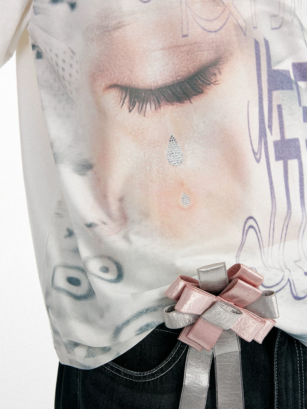Rhinestone Tears Graphic Cotton-Blend Tee — product view 9