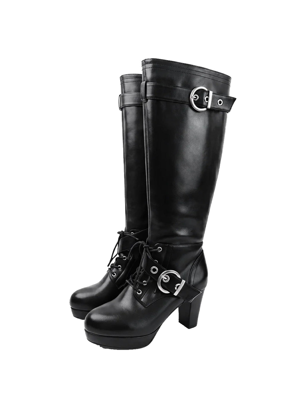 Ring-Strap Lace-Up Platform Knee Boots — product view 1