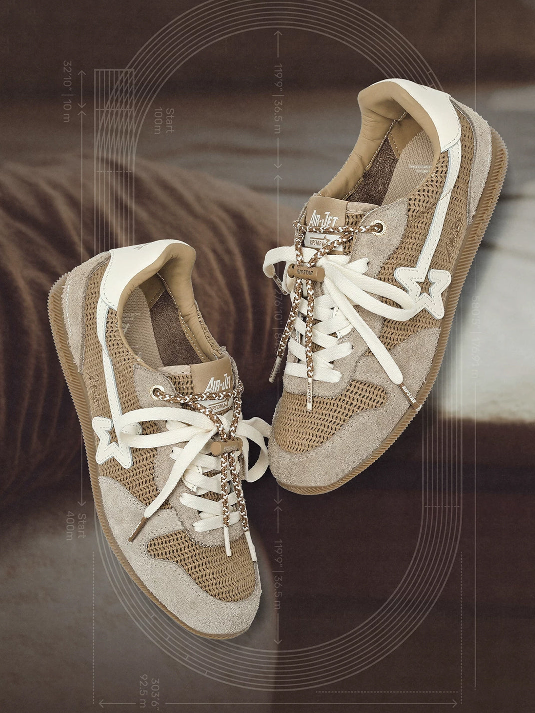 Khaki Mesh Star German Trainer Sneakers - View 5