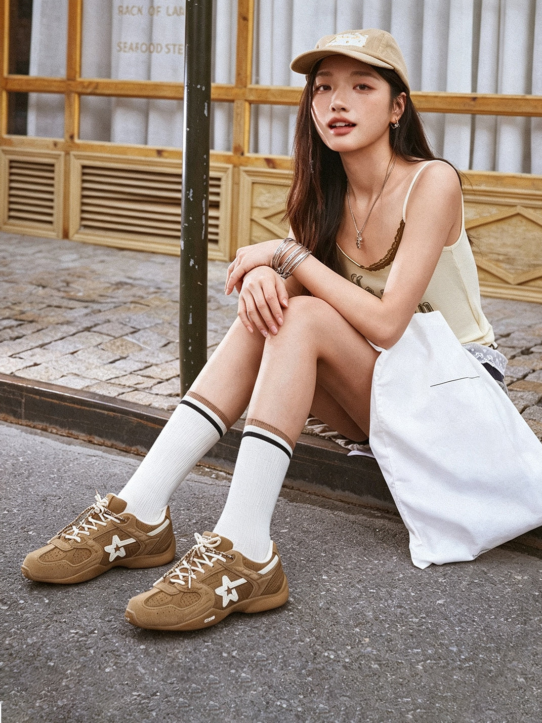 Mocha Suede Star-Panel Retro Trainers - View 3