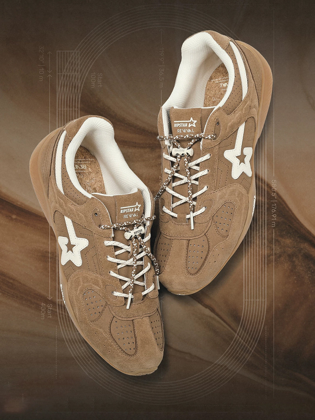 Mocha Suede Star-Panel Retro Trainers - View 6