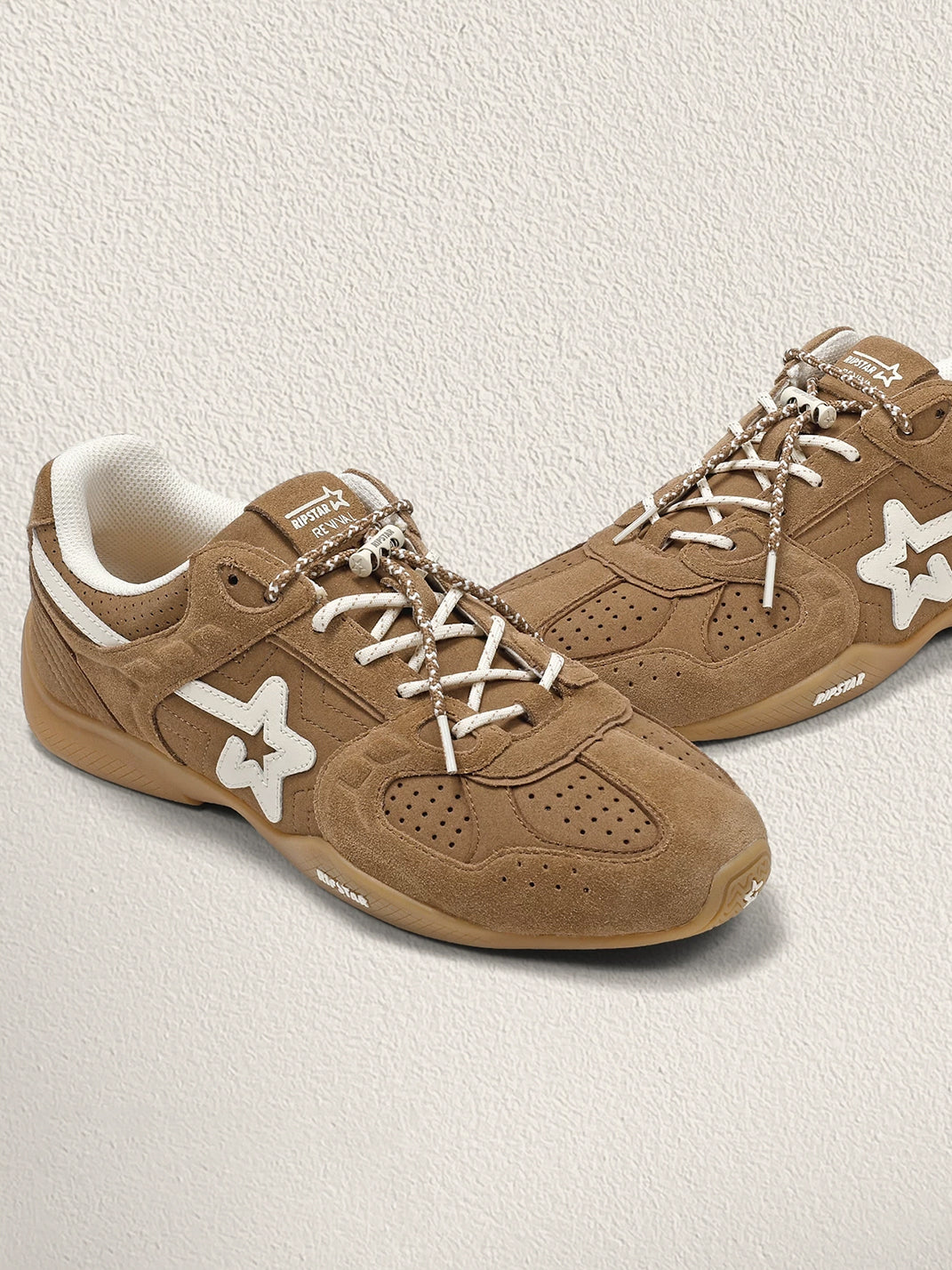 Mocha Suede Star-Panel Retro Trainers - View 8
