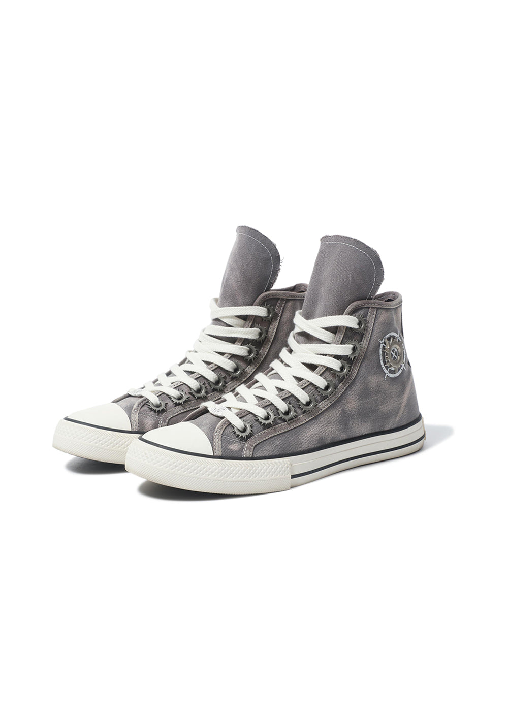 Distressed Denim High-Top Canvas Sneakers