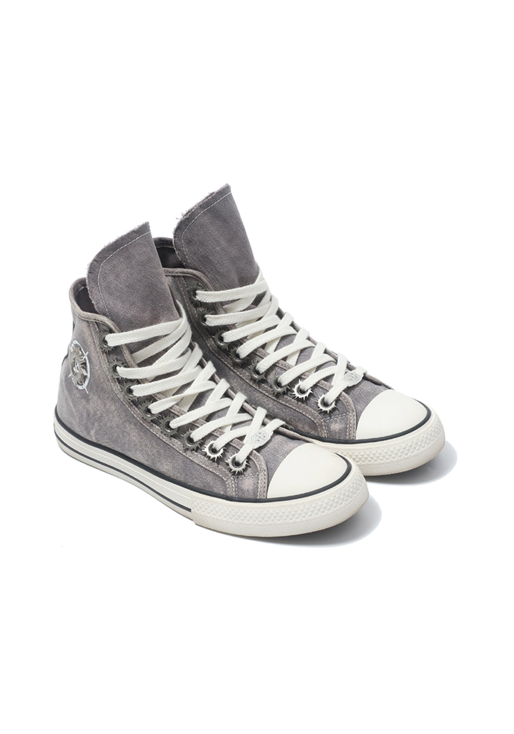 Distressed Denim High-Top Canvas Sneakers - View 3