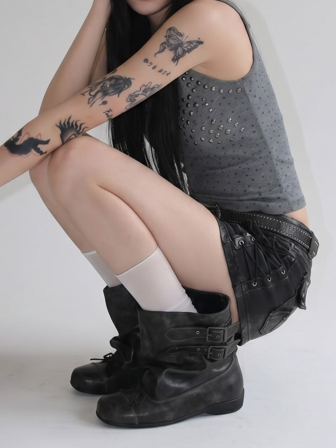 Ruched Multi-Buckle Mid-Calf Biker Boots - View 3