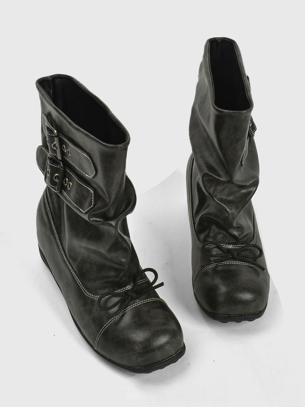 Ruched Multi-Buckle Mid-Calf Biker Boots - View 5