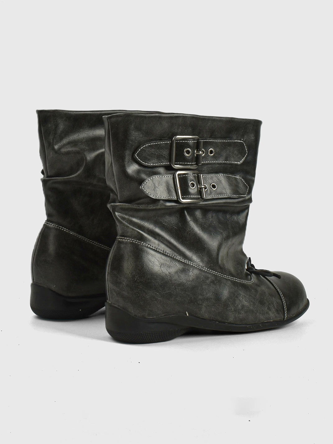 Ruched Multi-Buckle Mid-Calf Biker Boots - View 6