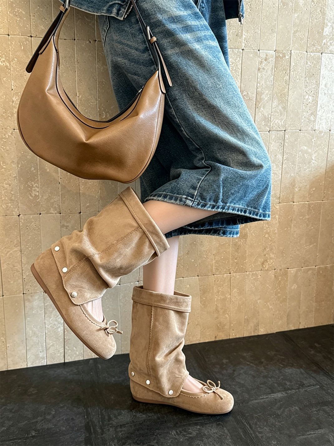 Convertible Bow-Wrap Slouchy Sandal Boots - View 4