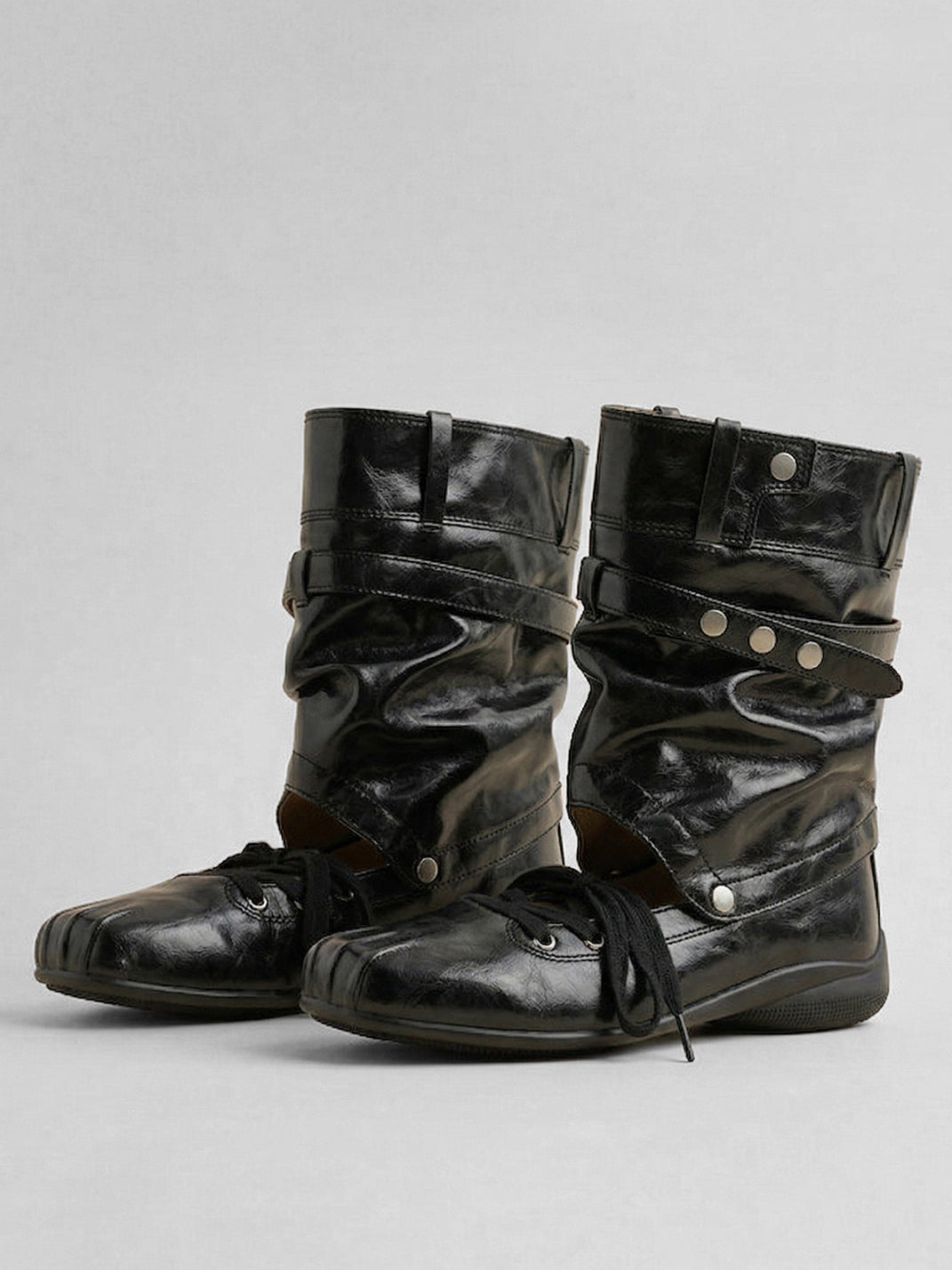 Bow-Trim Cutout Square-Toe Utility Boots - View 7