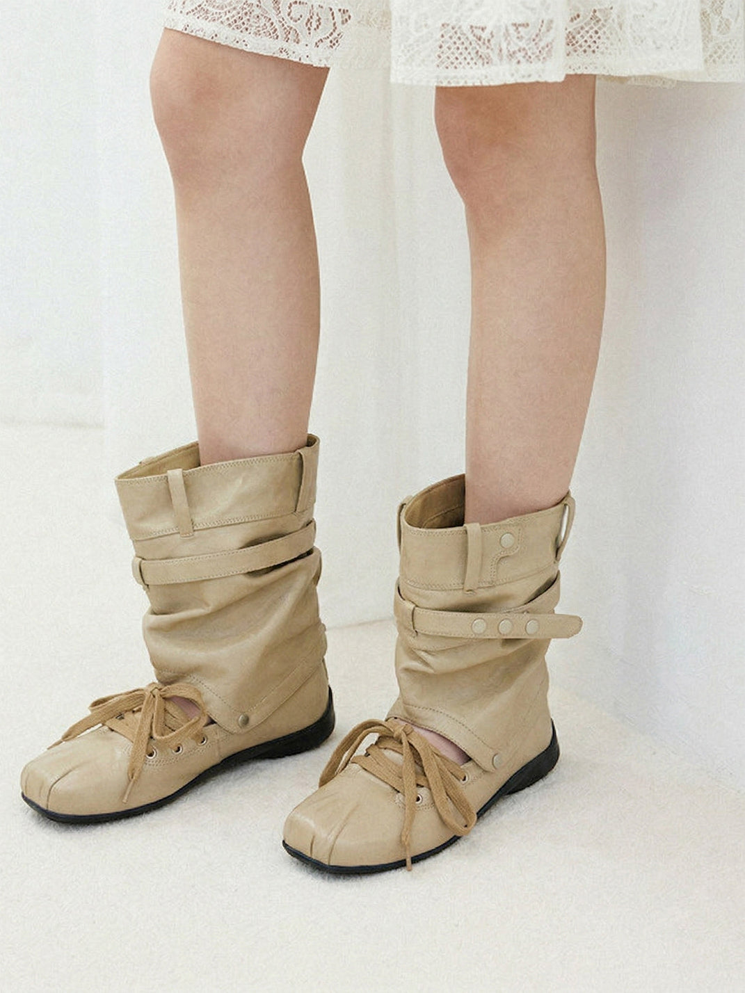 Bow-Trim Cutout Square-Toe Utility Boots - View 13