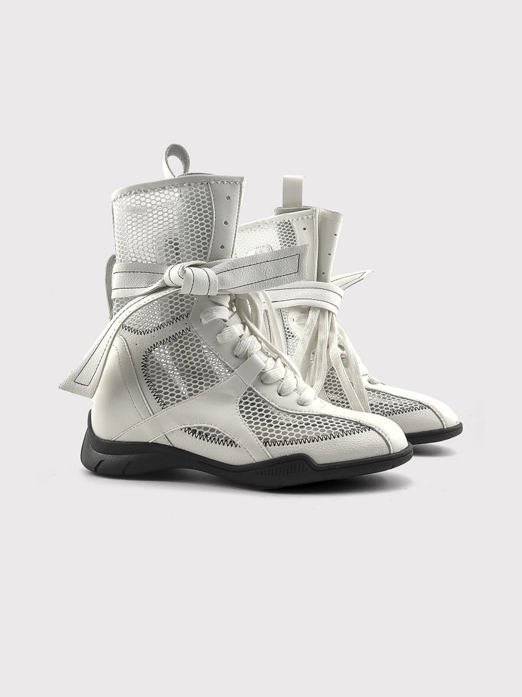 Bow-Lace Mesh Mid-Calf Sport Boots - View 8