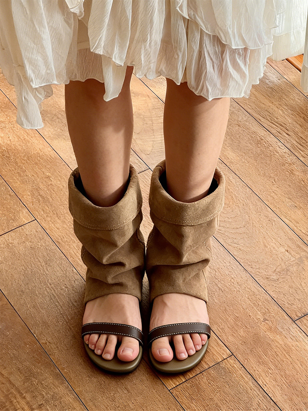 Open-Toe Slouchy Hidden-Wedge Sandal Boots - View 12