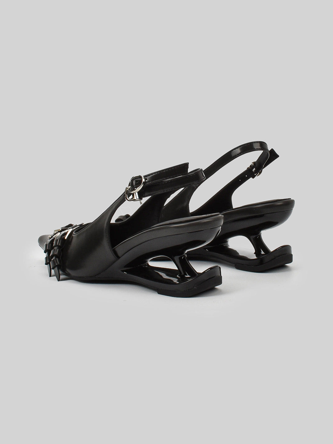 Studded Buckle Pointed-Toe Slingback Heels - View 16