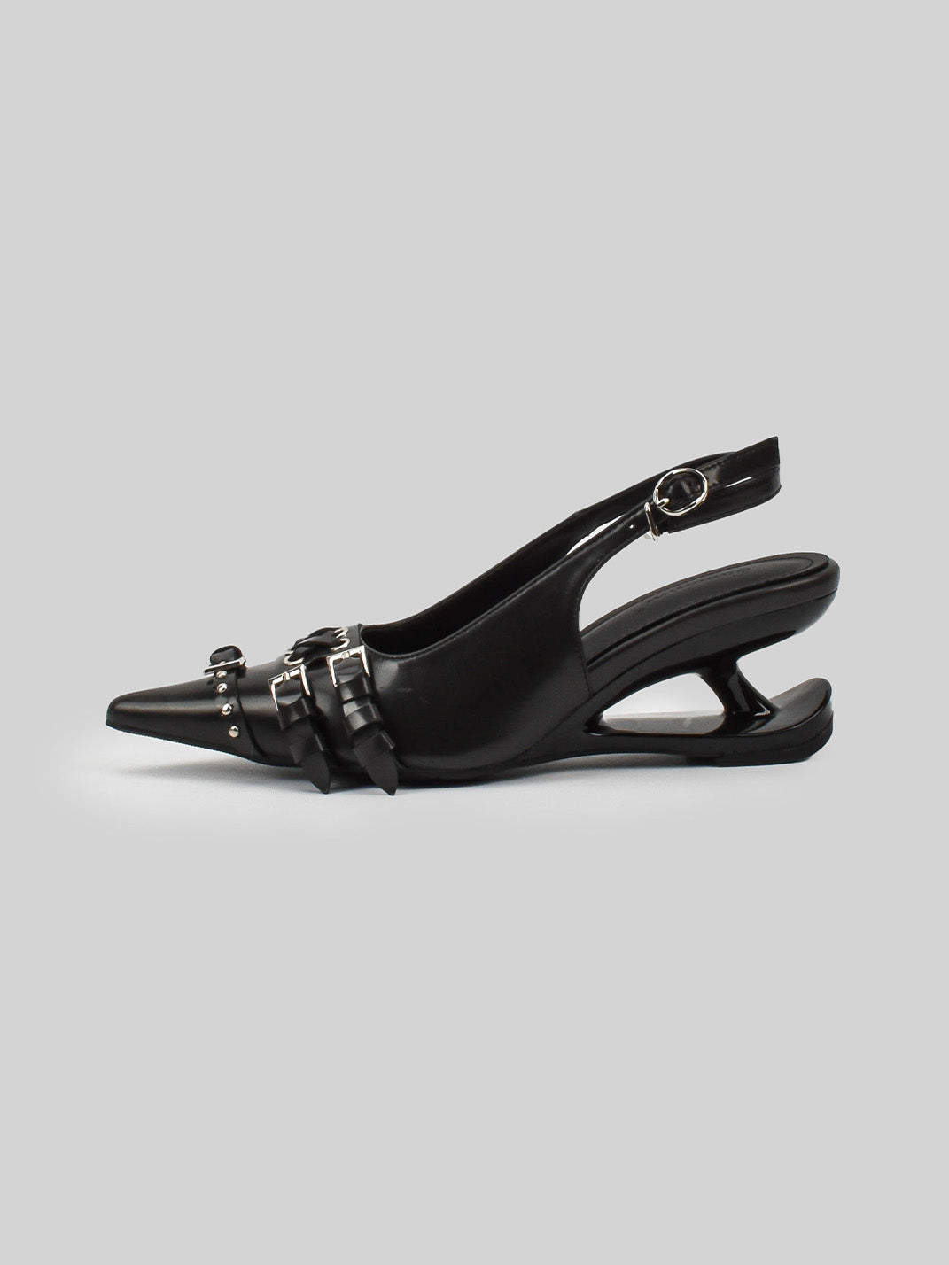 Studded Buckle Pointed-Toe Slingback Heels - View 18