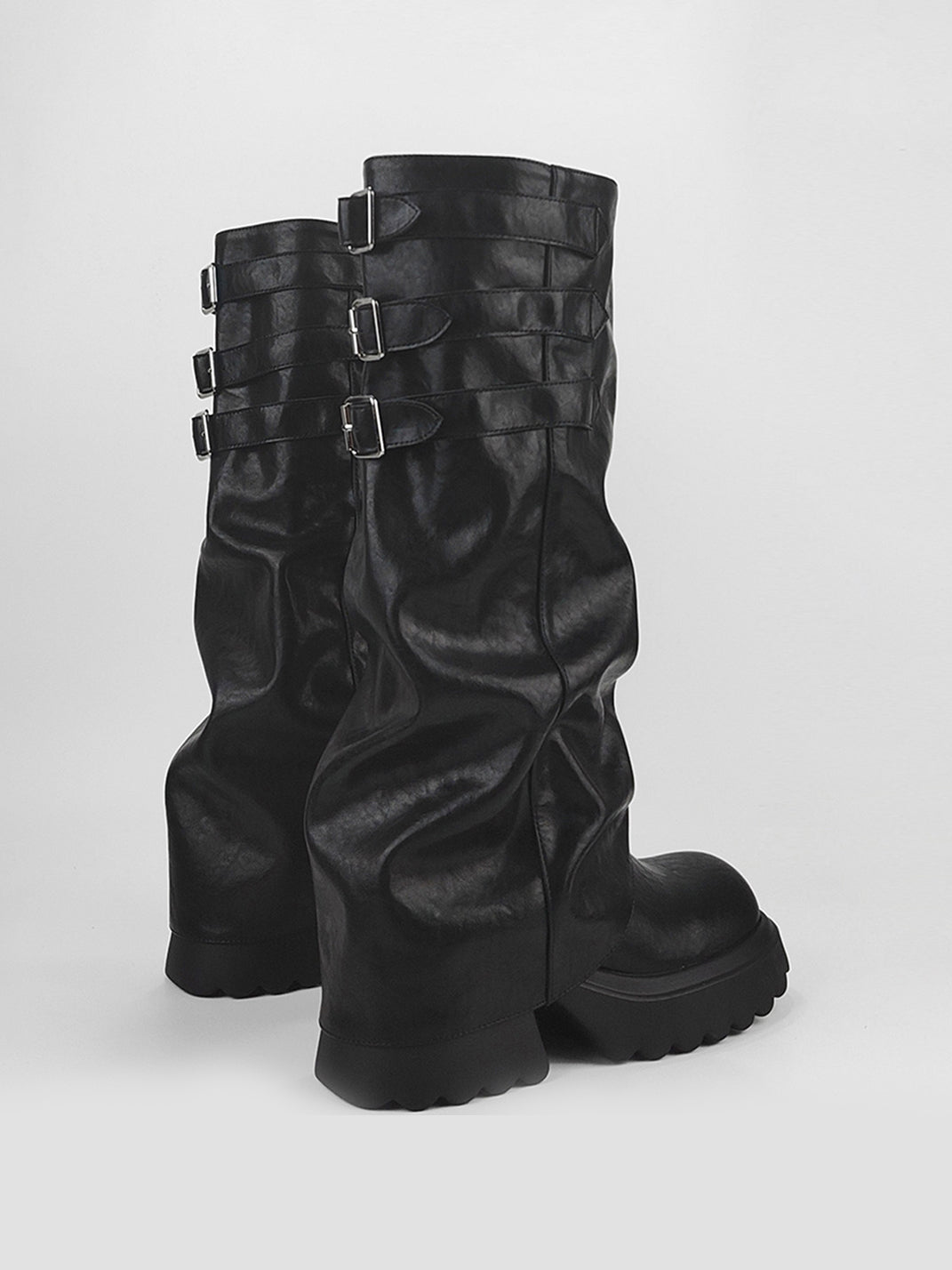 Ruched-Shaft Chunky Platform Boots - View 5