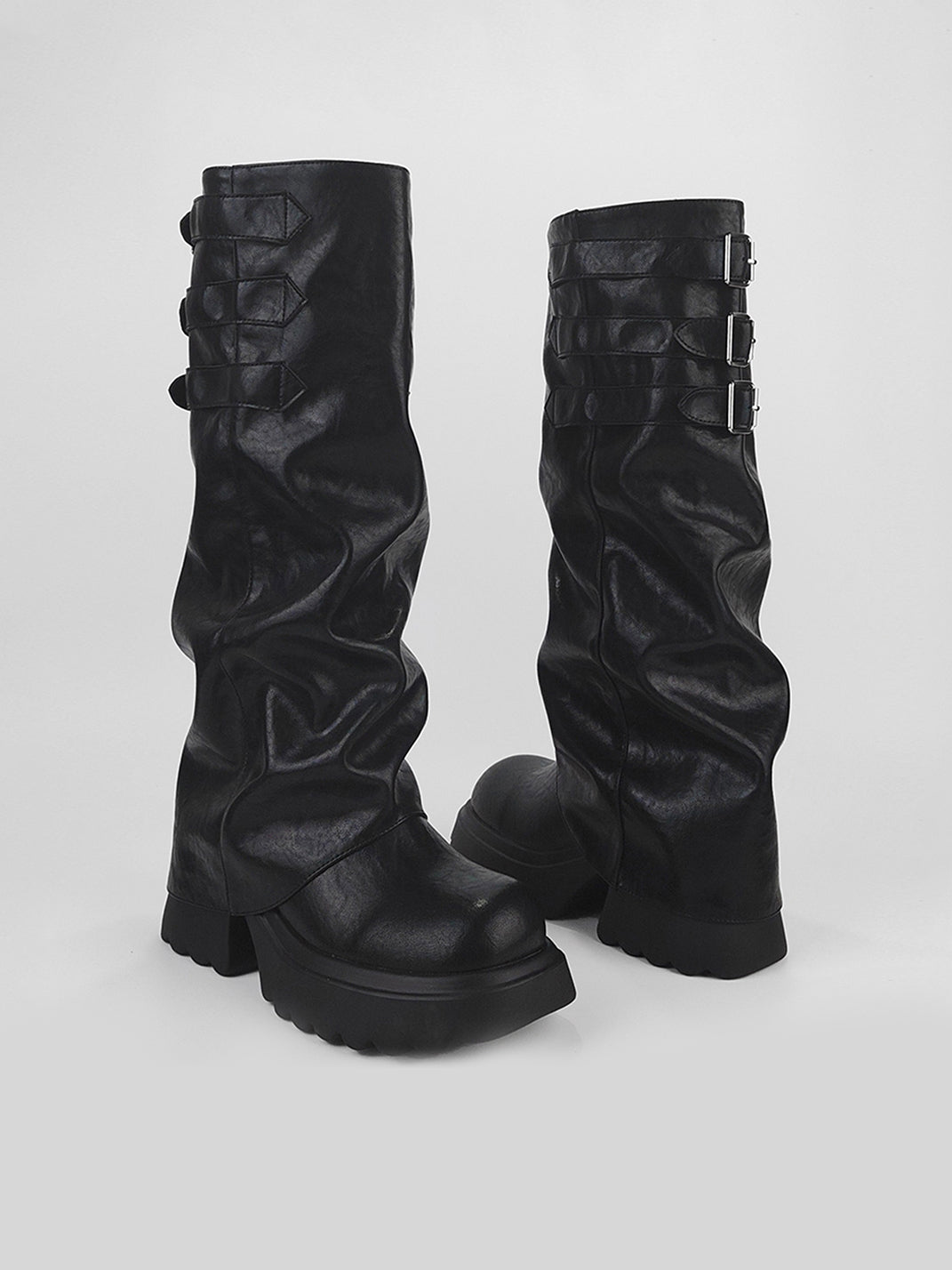 Ruched-Shaft Chunky Platform Boots - View 6