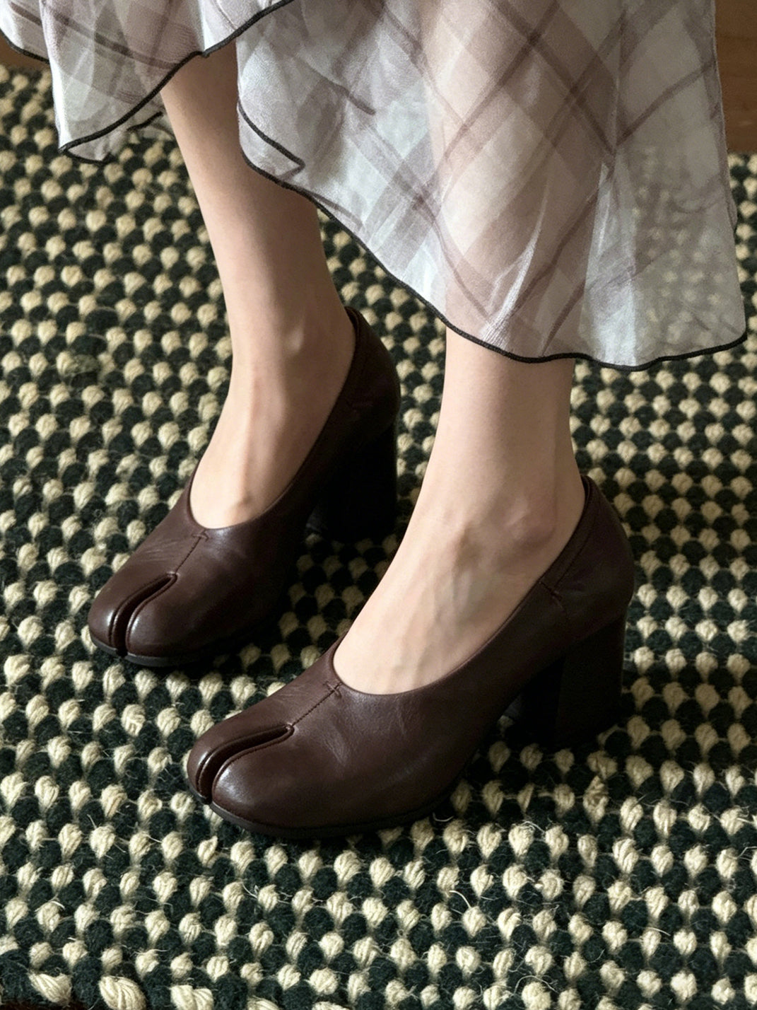 Tabi-Toe Leather Block-Heel Pumps - View 3