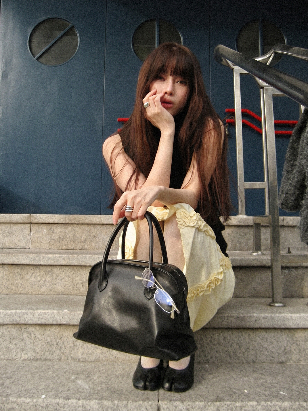 Tabi-Toe Leather Block-Heel Pumps - View 6