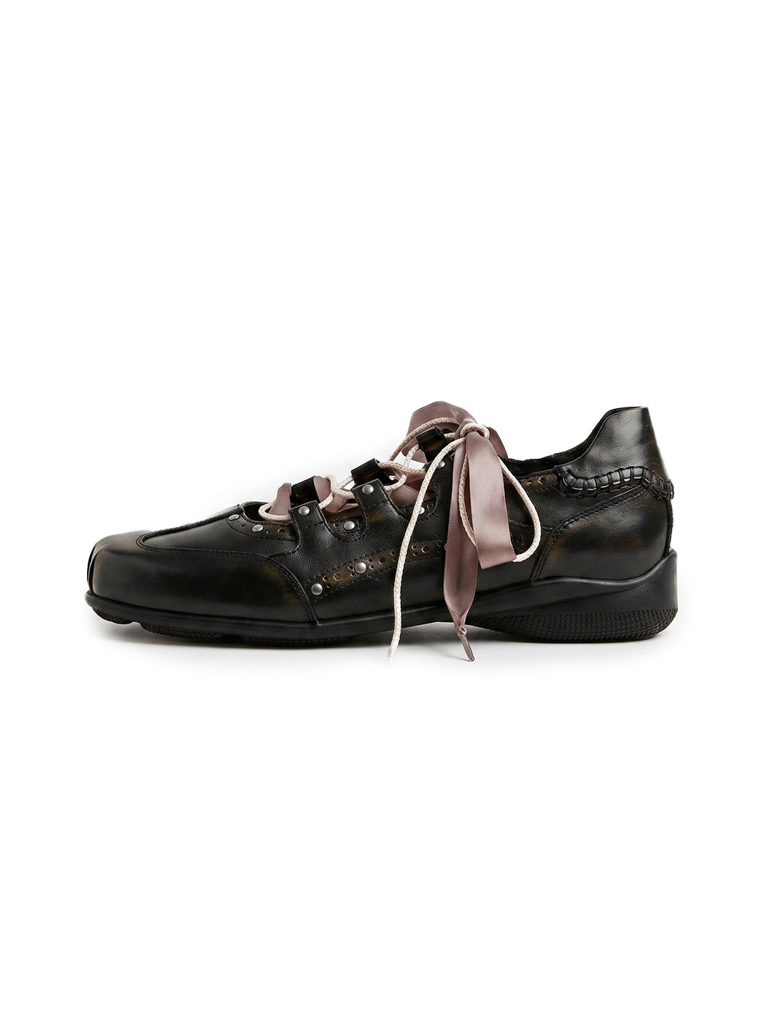 Ribbon-Wrapped Square-Front Trainer Flats