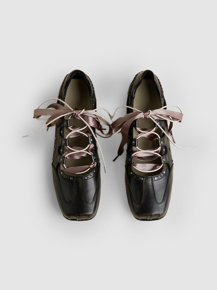 Ribbon-Wrapped Square-Front Trainer Flats - View 9