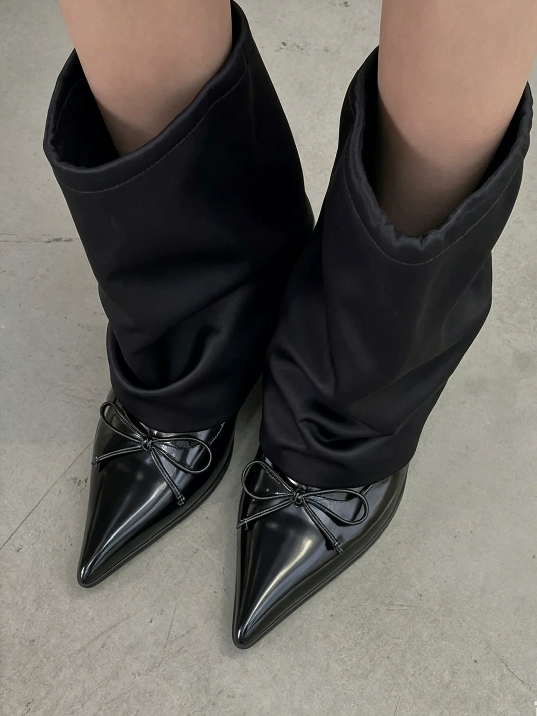 Satin-Shaft Pointed-Toe Mid-Calf Boots - View 2