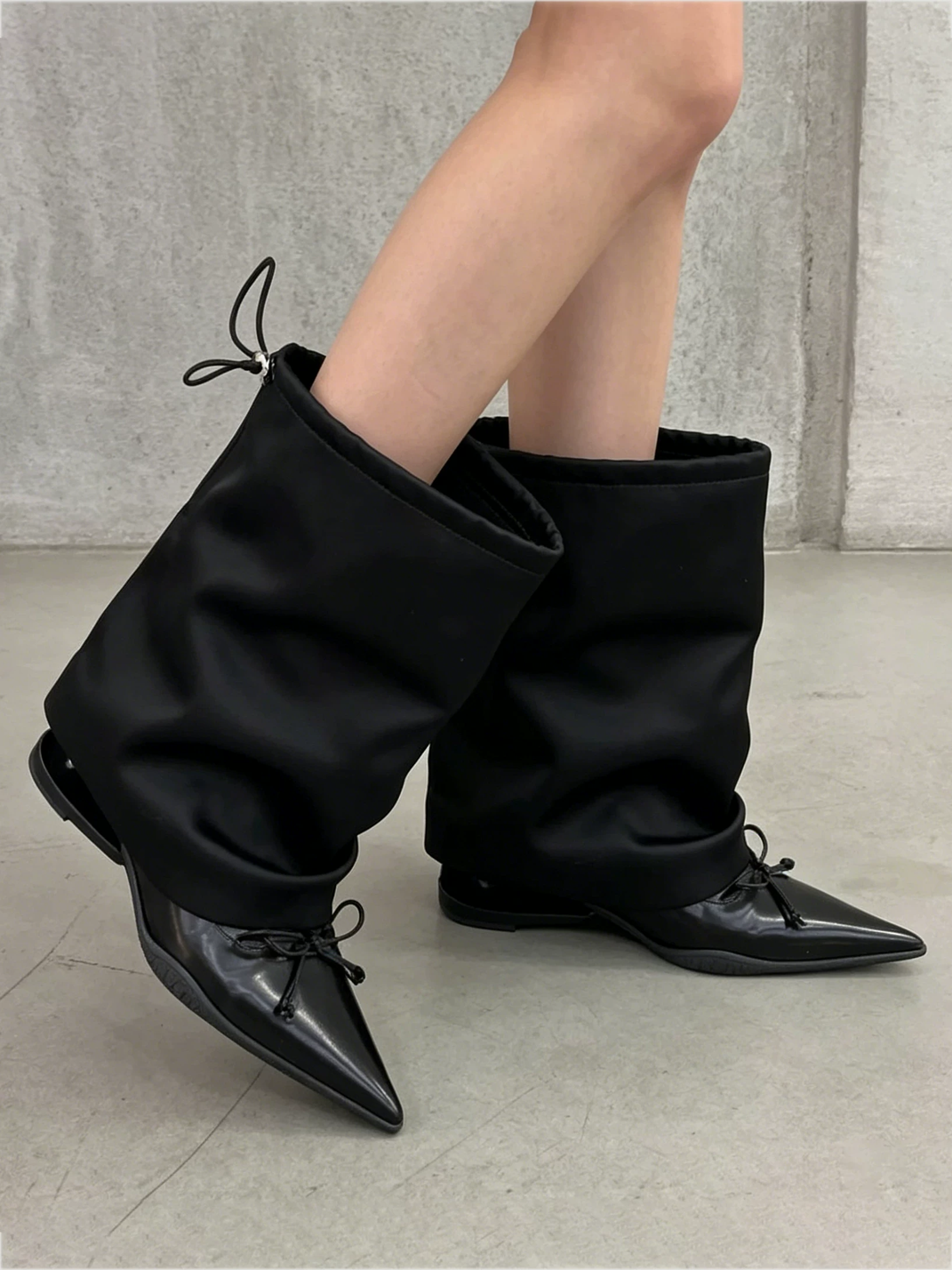Satin-Shaft Pointed-Toe Mid-Calf Boots - View 7