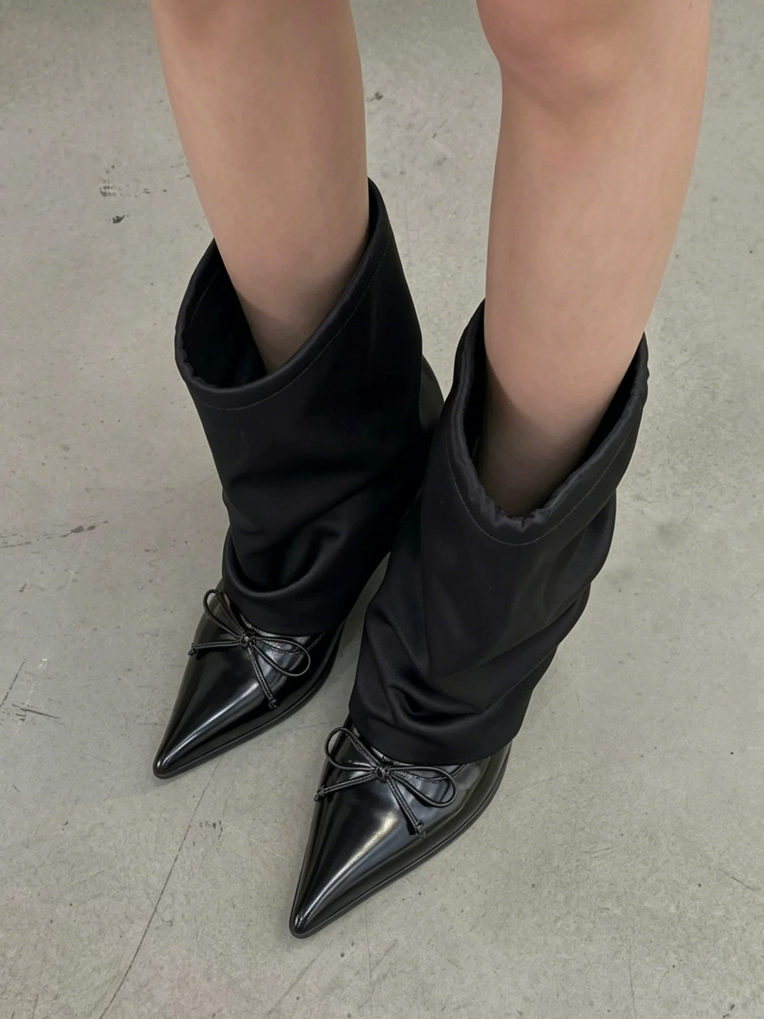 Satin-Shaft Pointed-Toe Mid-Calf Boots - View 9