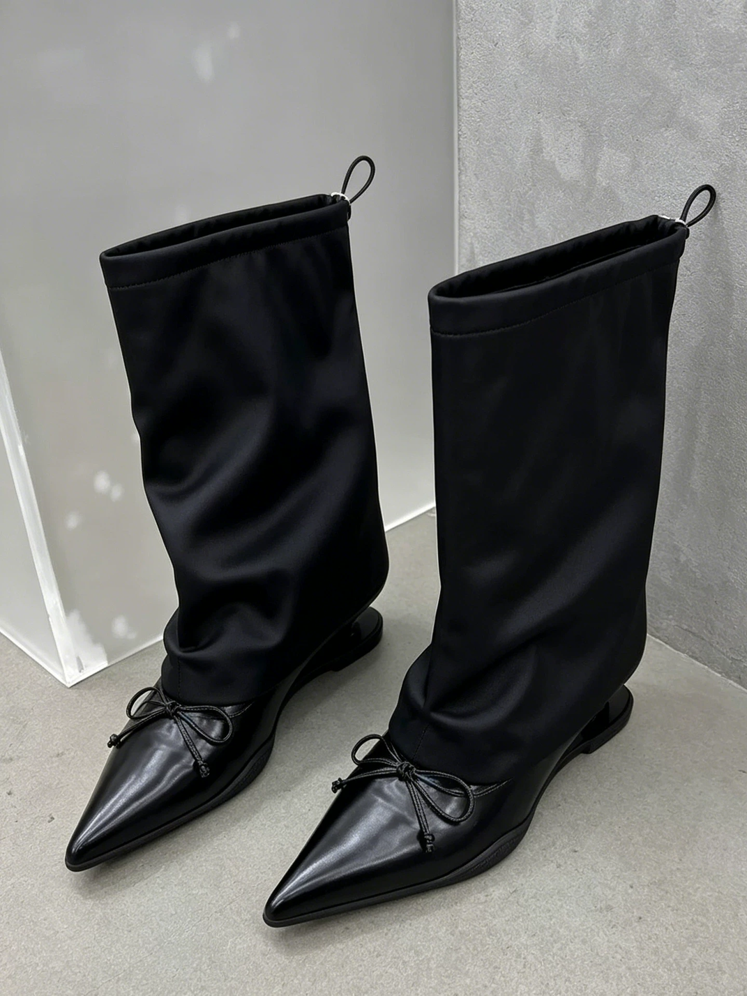 Satin-Shaft Pointed-Toe Mid-Calf Boots - View 12