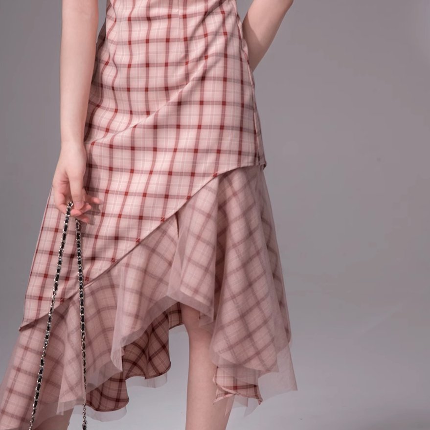 Blush Plaid Flutter Midi Dress