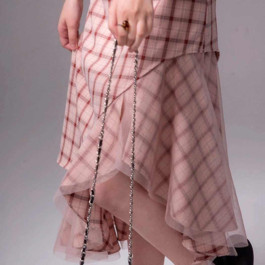 Blush Plaid Flutter Midi Dress