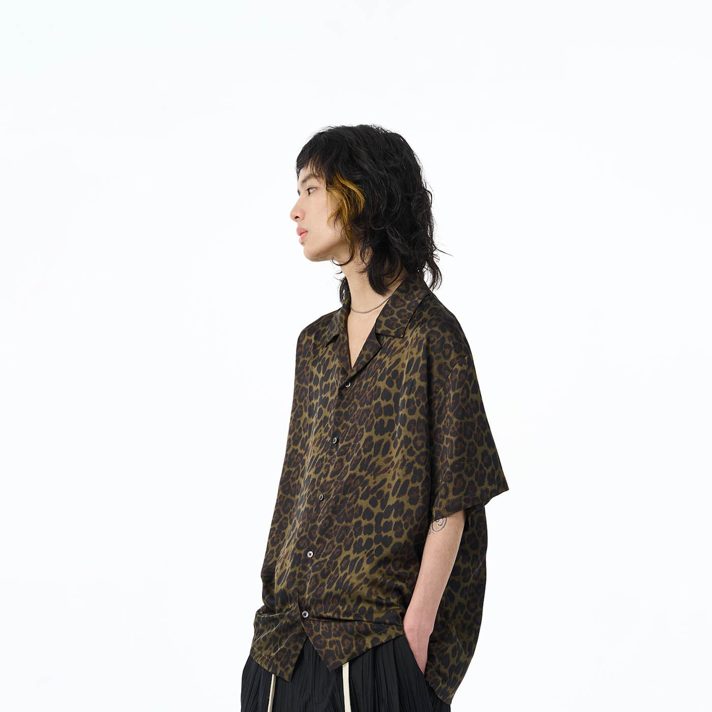 Olive Green Leopard Print Short Sleeve Shirt