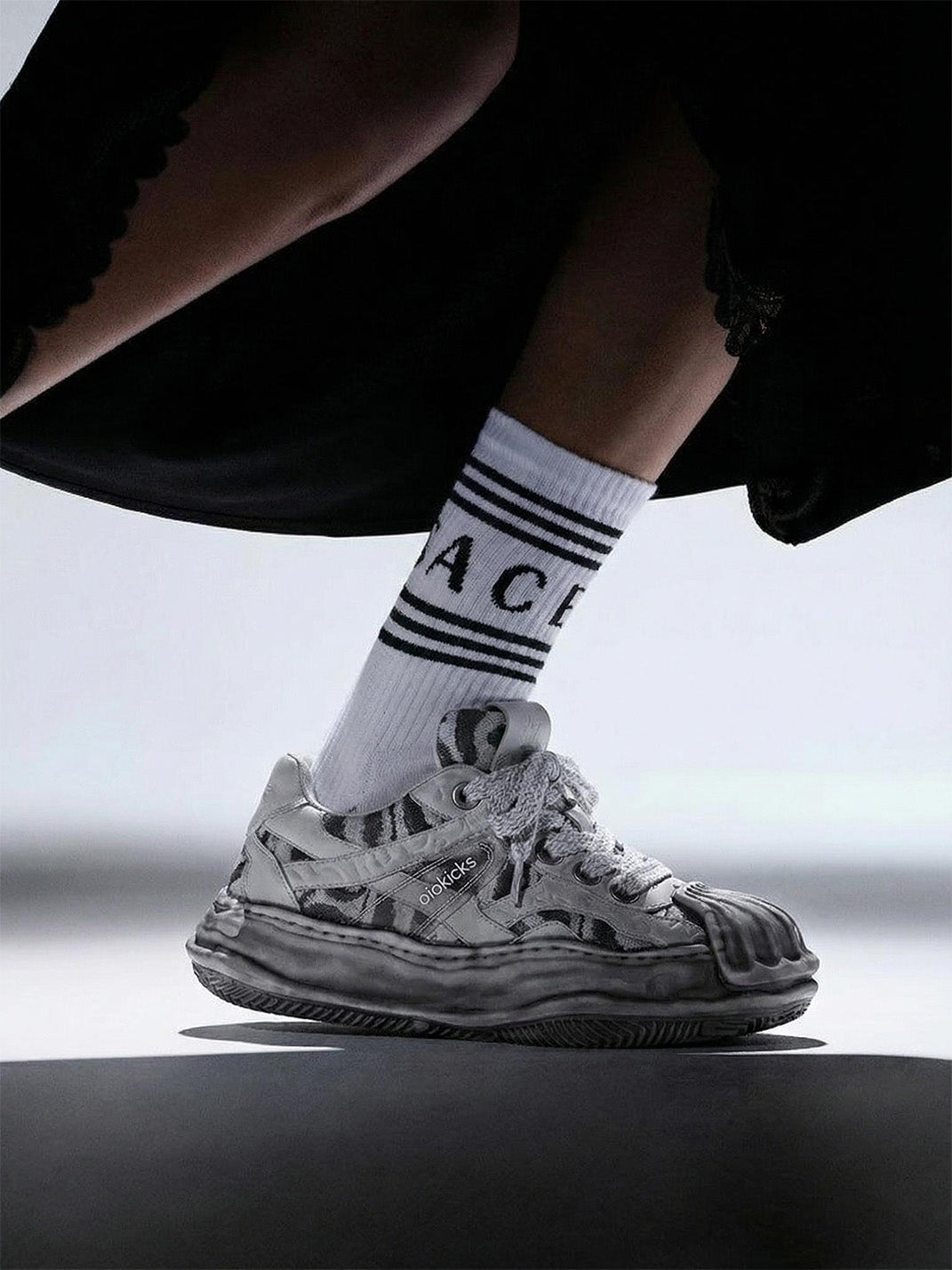 Distressed Shell-Toe Leather Skate Sneakers - View 3