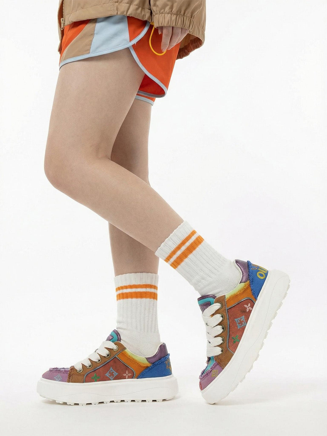 Embossed Multicolor Platform Skate Sneakers - View 2