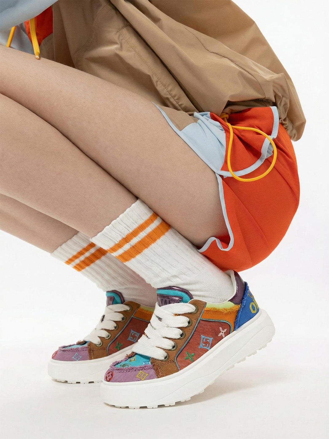 Embossed Multicolor Platform Skate Sneakers - View 3