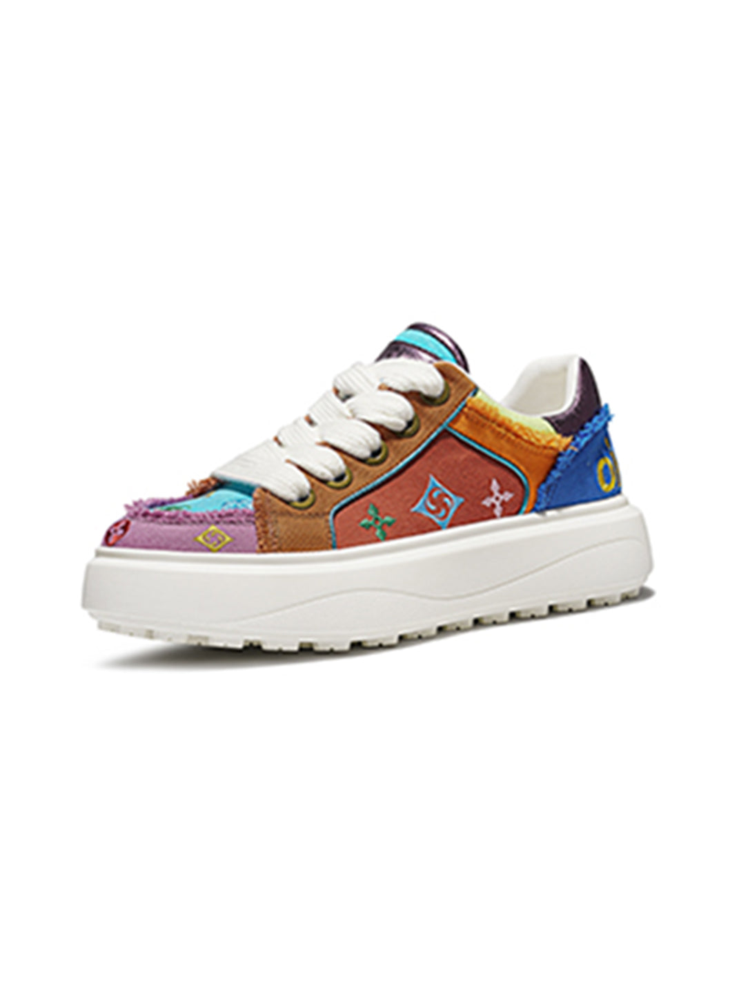 Embossed Multicolor Platform Skate Sneakers - View 4