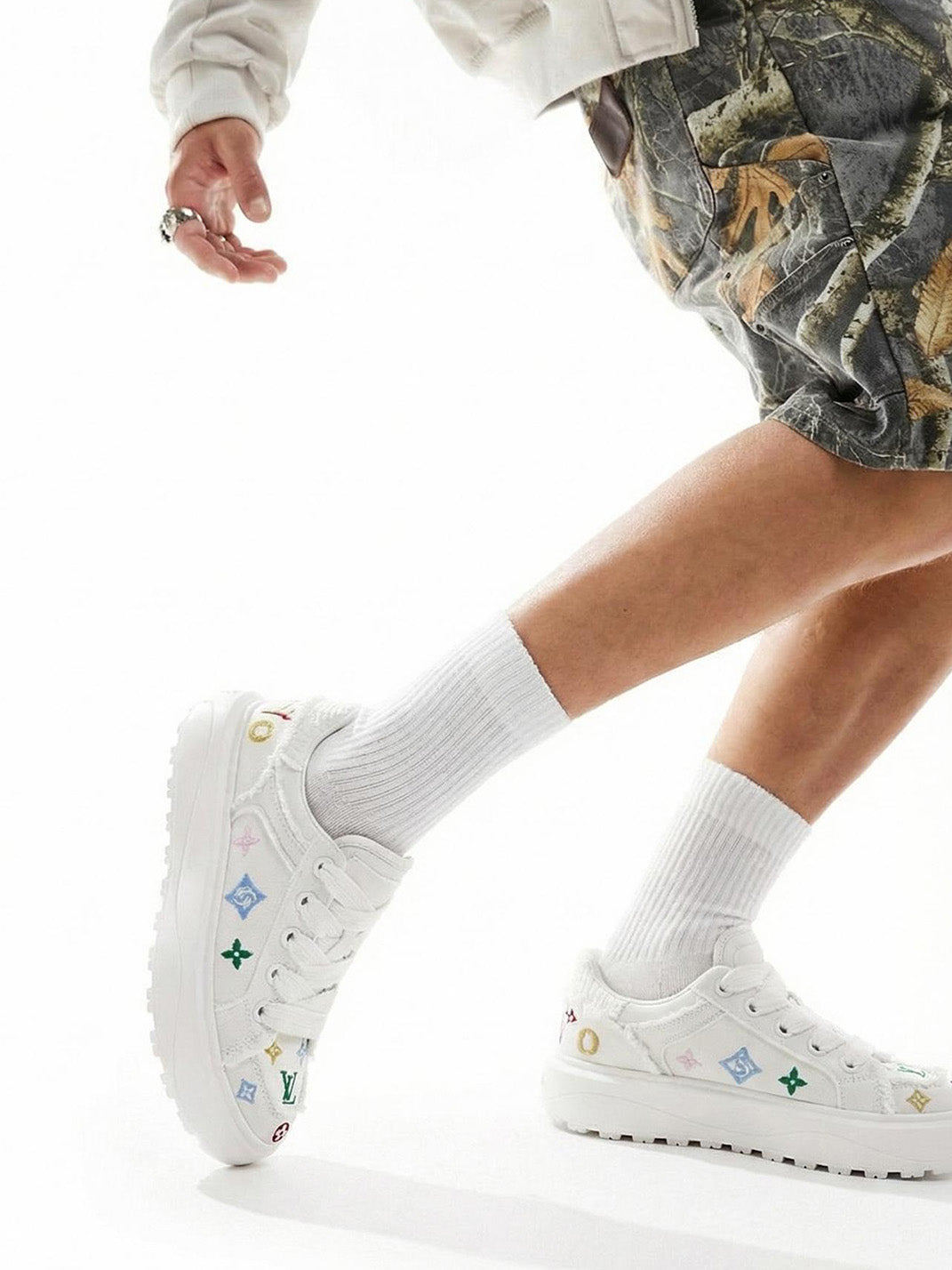 Embossed Multicolor Platform Skate Sneakers - View 6