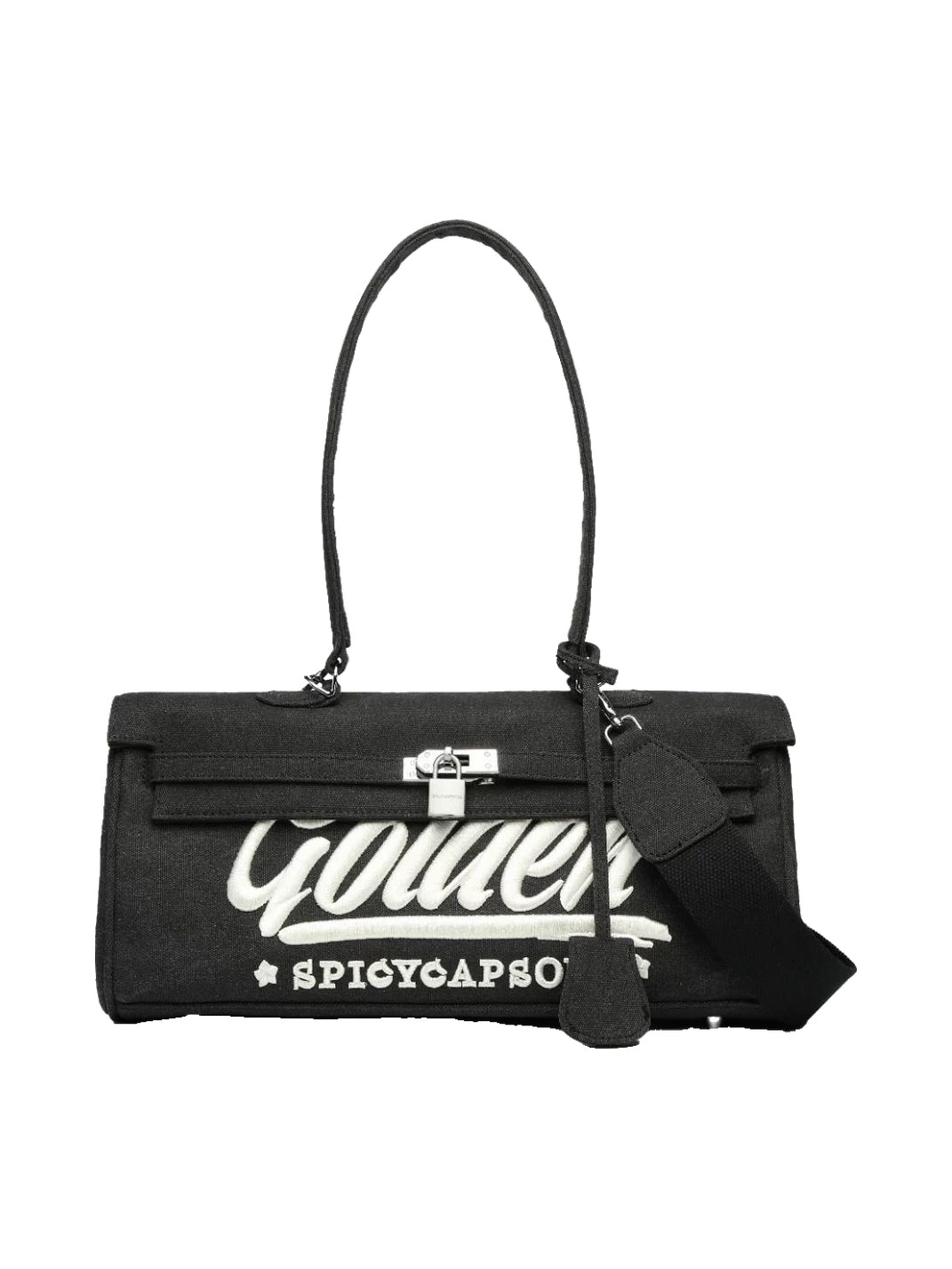 Script-Embroidered Denim Top-Handle Bag — product view 5