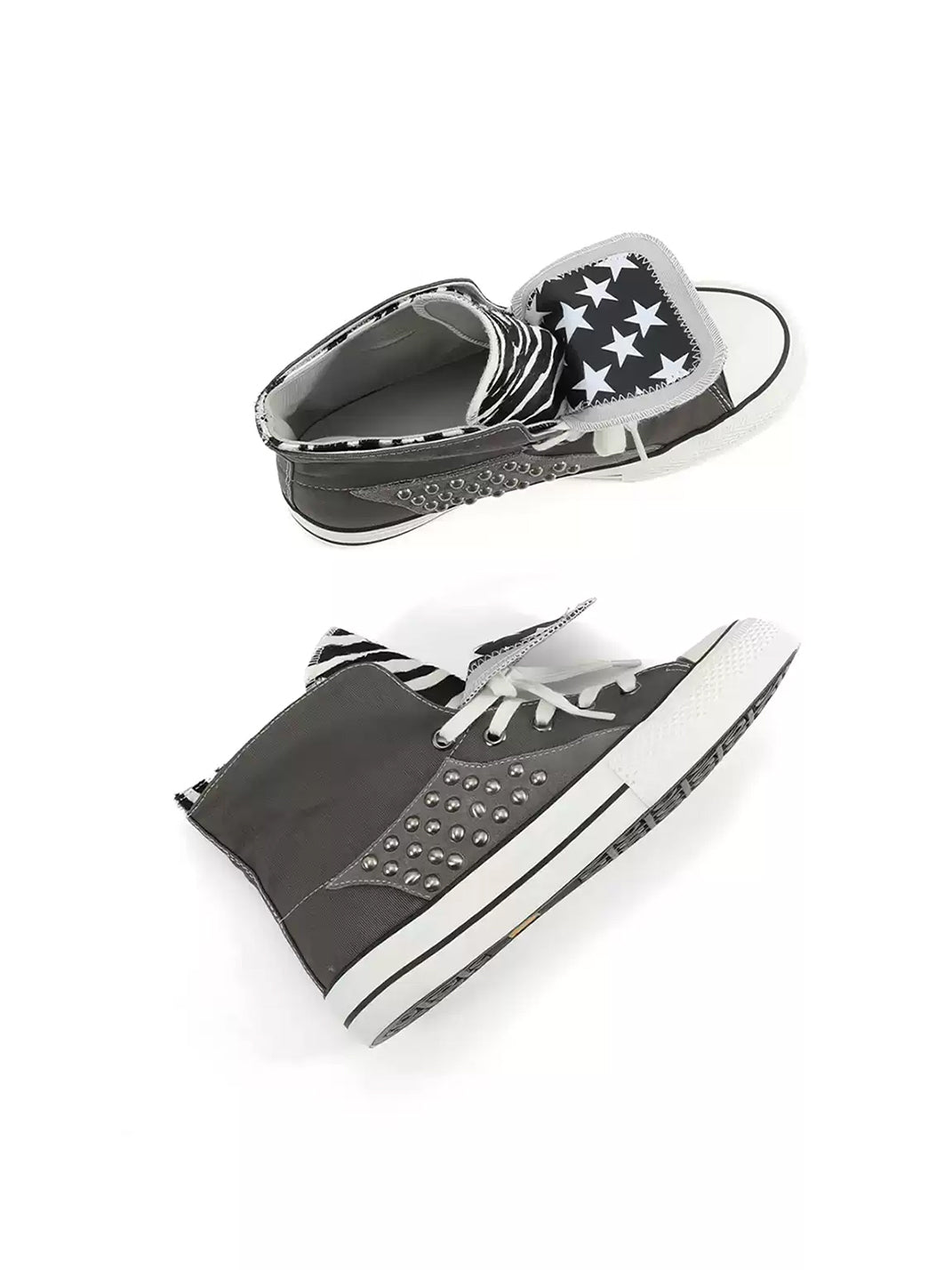 Zebra-Lined Rivet High-Top Canvas Sneakers - View 3