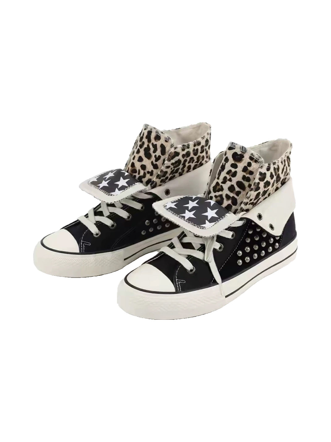 Zebra-Lined Rivet High-Top Canvas Sneakers - View 5