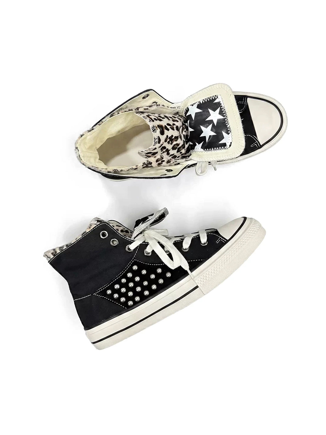 Zebra-Lined Rivet High-Top Canvas Sneakers - View 6