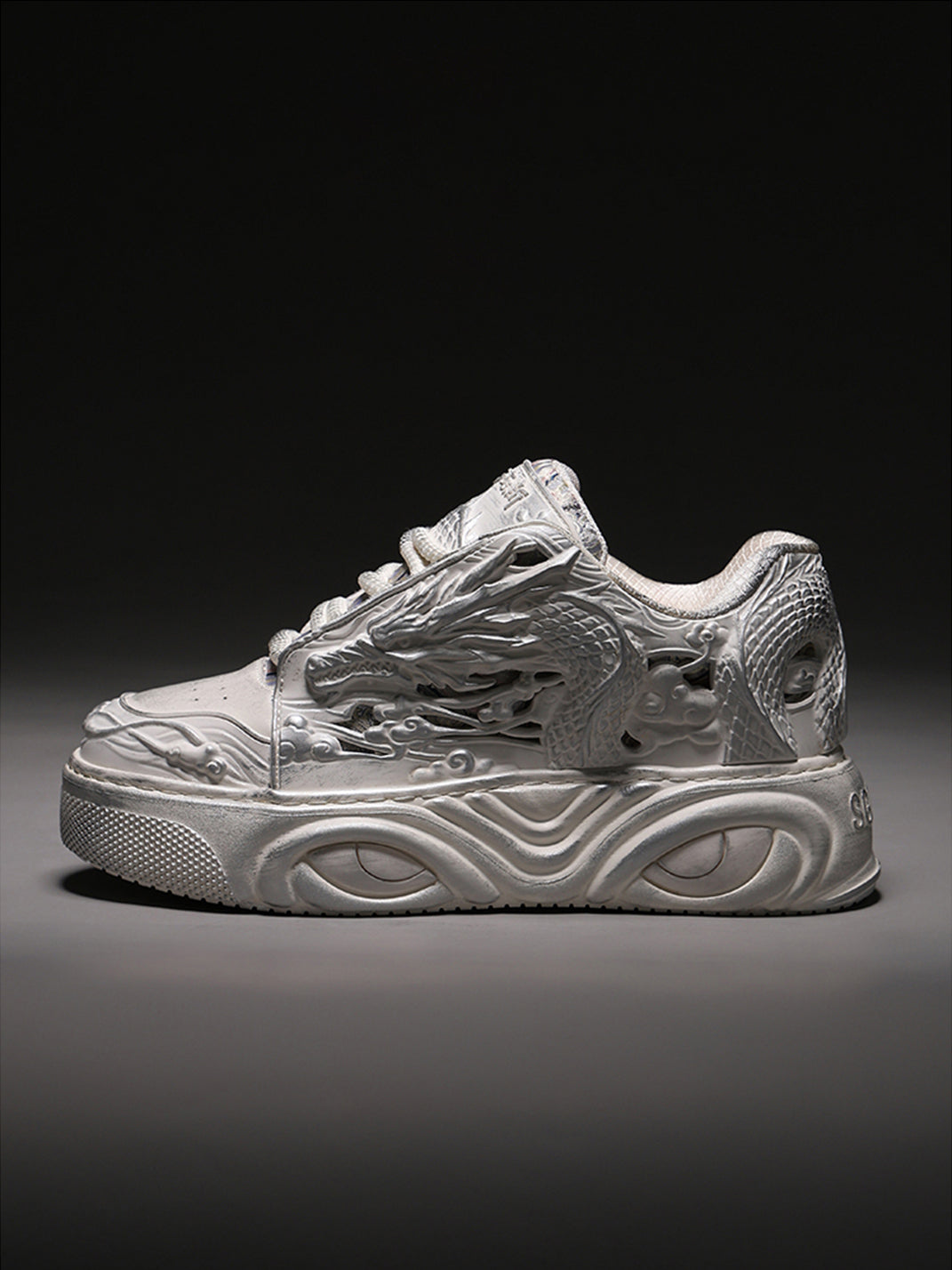White Dragon Relief Platform Sneakers - View 6