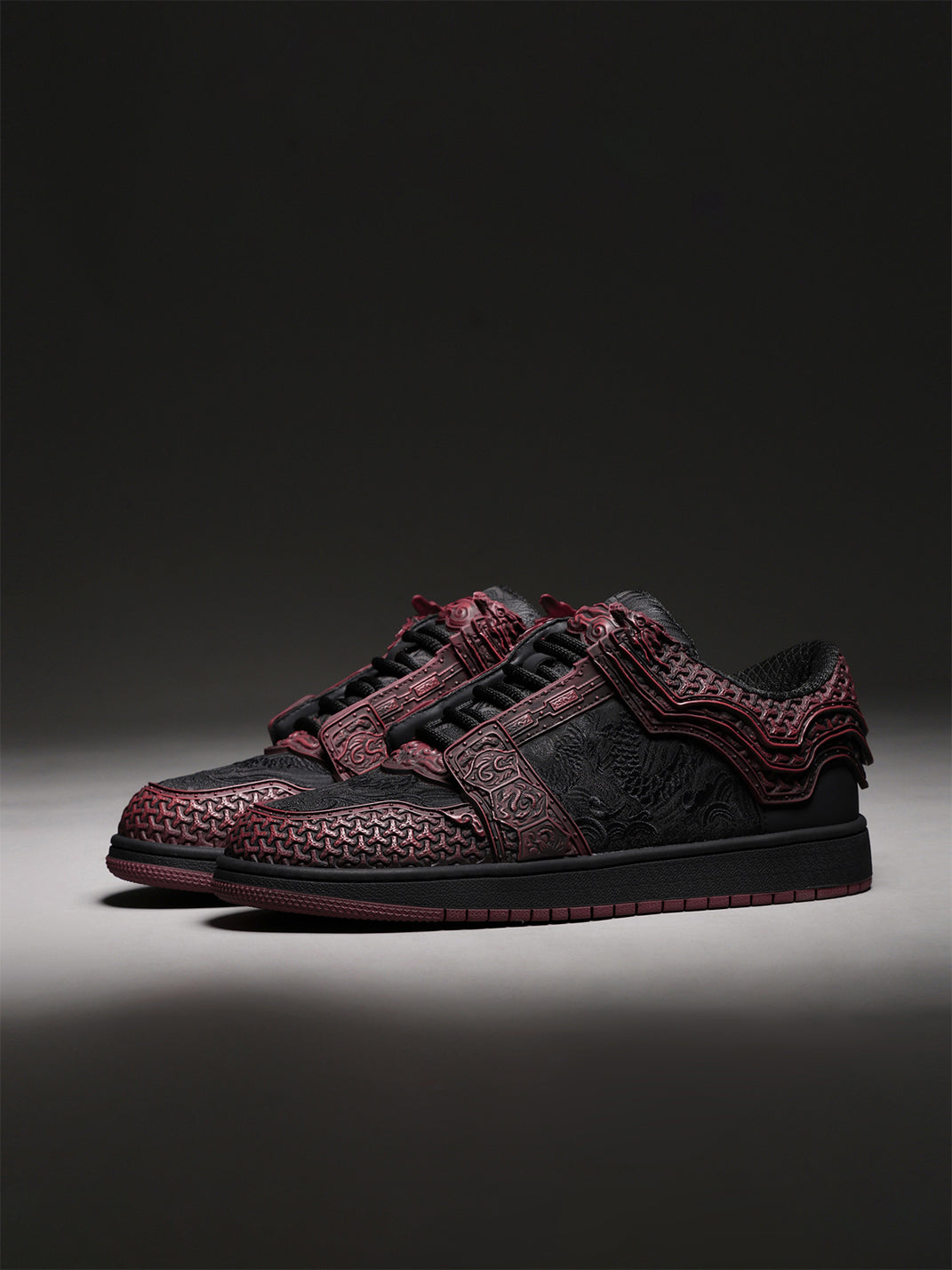 Crimson Jin Yi Wei Embossed Low-Top Sneakers - View 15