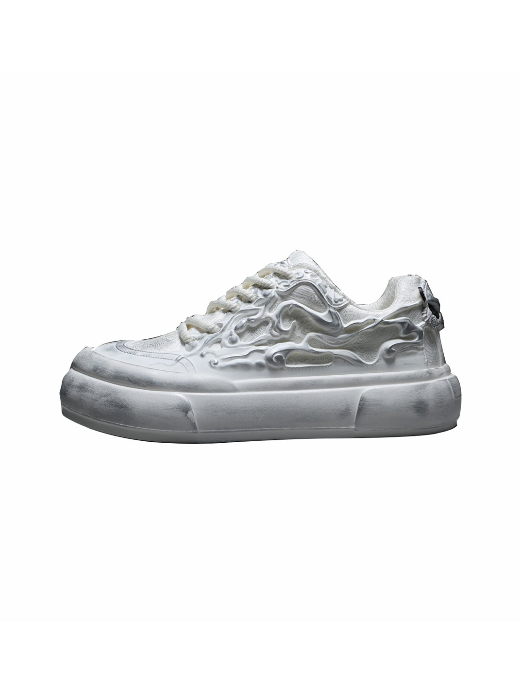 Distressed White Tai Chi Panda Platform Sneakers