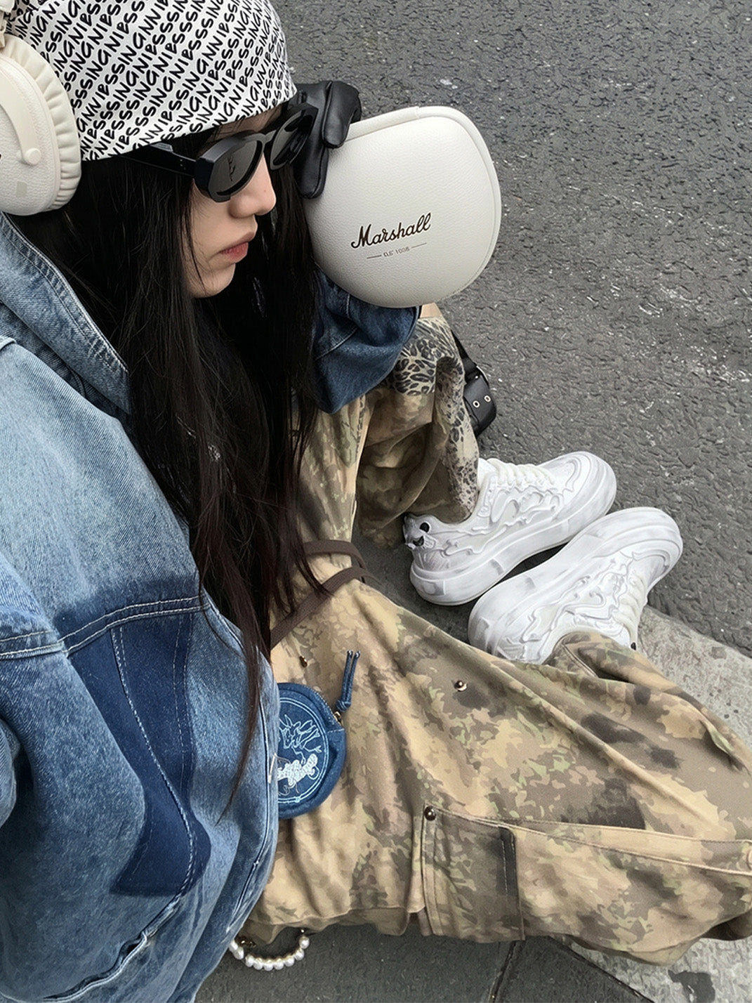 Distressed White Tai Chi Panda Platform Sneakers - View 4